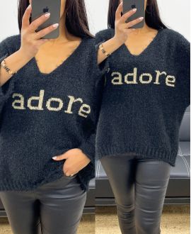 PULLOVER J'ADORE LUREX MANCHES 3/4 AH250927 NOIR