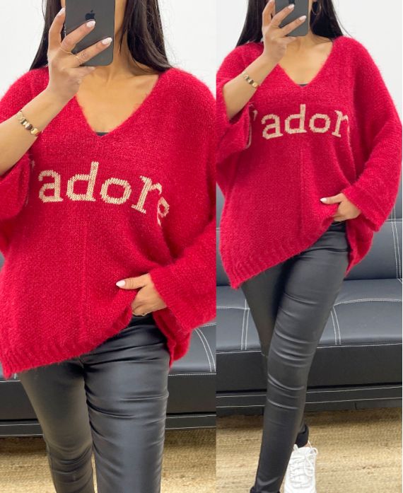 PULLOVER J'ADORE LUREX MANCHES 3/4 AH250927 ROUGE