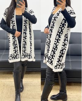 LEOPARD PATTERNED AH250914 BEIGE CARDIGAN/PONCHO