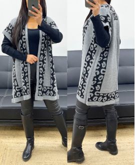 CARDIGAN/PONCHO GRIGIO AH250914 FANTASIA LEOPARDATA