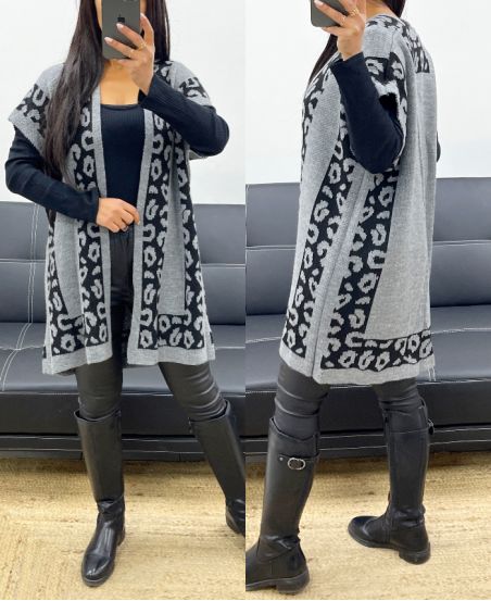 CARDIGAN/PONCHO GRIGIO AH250914 FANTASIA LEOPARDATA