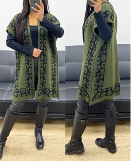 MILITARY GREEN LEOPARD PATTERNED VEST/PONCHO AH250914