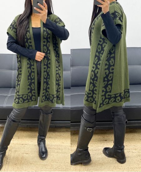 GILET/PONCHO MOTIFS LEOPARD AH250914 VERT MILITAIRE