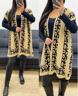 GILET/PONCHO MOTIFS LEOPARD AH250914 CAMEL