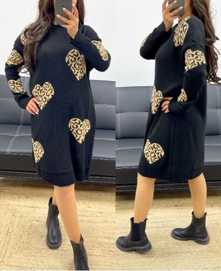 OVERSIZED DOUBLE KNIT HEART AH250935 DRESS BLACK