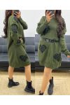 OVERSIZED DOUBLE KNIT HEART AH250935 DRESS MILITARY GREEN