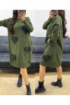 OVERSIZED DOUBLE KNIT HEART AH250935 DRESS MILITARY GREEN