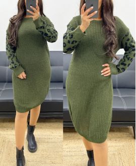 VESTIDO OVERSIZE DE MANGA LEOPARDO AH250942 VERDE MILITAR