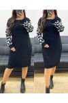 OVERSIZED LEOPARD SLEEVE DRESS AH250942 BLACK