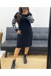 OVERSIZED LEOPARD SLEEVE DRESS AH250942 BLACK