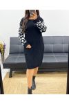 OVERSIZED LEOPARD SLEEVE DRESS AH250942 BLACK