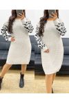 LEOPARD SLEEVE DRESS AH250942 BEIGE