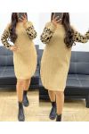 LEOPARD SLEEVE DRESS AH250942 CAMEL