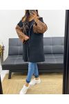 OVERSIZED FLEECE HOODED OVERSIZED JACKET WITH LEOPARD AH250896 BLACK