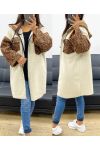 CHAQUETA POLAR OVERSIZE CON CAPUCHA DE LEOPARDO CON CREMALLERA Y AH250896 ECRU