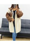 CHAQUETA POLAR OVERSIZE CON CAPUCHA DE LEOPARDO CON CREMALLERA Y AH250896 ECRU