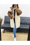 CHAQUETA POLAR OVERSIZE CON CAPUCHA DE LEOPARDO CON CREMALLERA Y AH250896 ECRU