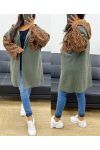 OVERSIZED FLEECE HOODED LEOPARD JACKET WITH ZIP IN AH250896 MILITARY GREEN