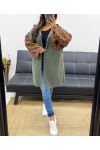 OVERSIZED FLEECE HOODED LEOPARD JACKET WITH ZIP IN AH250896 MILITARY GREEN