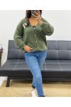 HEART BUTTON CARDIGAN LUREX AH250931 MILITARY GREEN