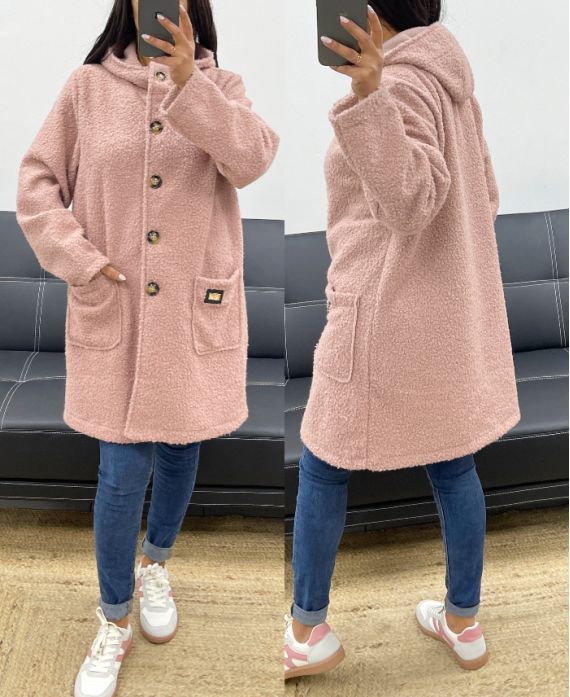 MOUMOUTE JACKET WITH BUTTONS, POCKETS AND HOOD AH250982 PINK