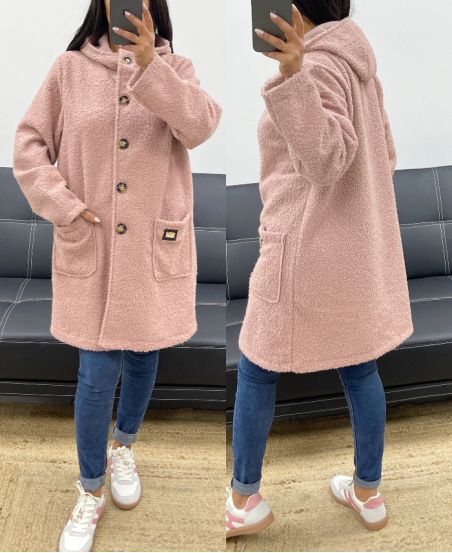 VESTE MOUMOUTE A BOUTONS POCHES ET CAPUCHE AH250982 ROSE