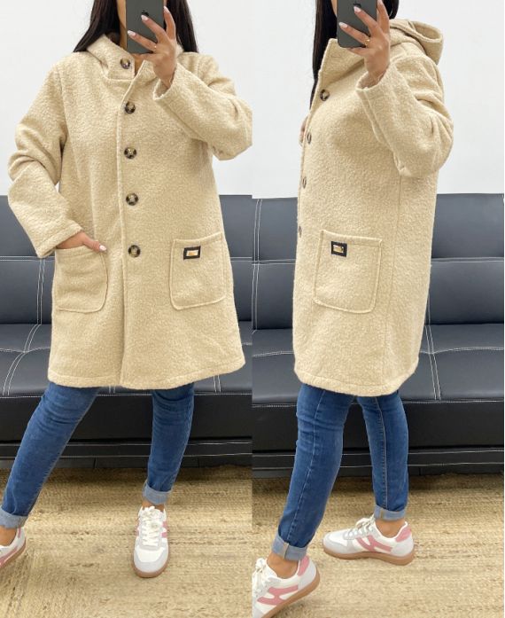 MOUMOUTE JACKET WITH BUTTONS, POCKETS AND HOOD AH250982 BEIGE