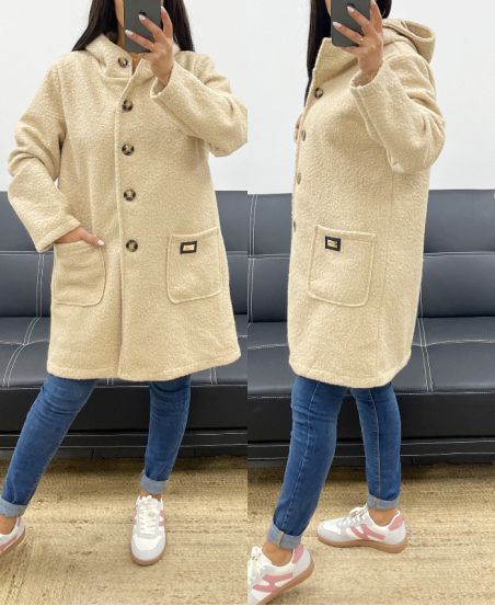 MOUMOUTE JACKE MIT KNÖPFEN, TASCHEN UND KAPUZE AH250982 BEIGE