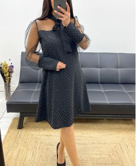 VESTIDO DE NOCHE CON TACHUELAS AH250978 NEGRO