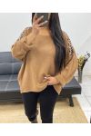 LEOPARD SHOULDERS CHUNKY FABRIC SWEATER AH250984 CAMEL