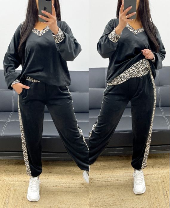 VELVET V-NECK SWEATER PANTS POCKET SET AH250996 BLACK