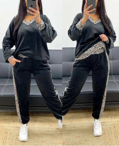 VELVET V-NECK SWEATER PANTS POCKET SET AH250996 BLACK