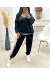 VELVET V-NECK SWEATER PANTS POCKET SET AH250996 BLACK