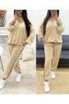 VELVET V-NECK SWEATER PANTS POCKET PANTS SET AH250996 BEIGE