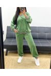 VELVET V-NECK SWEATER PANTS POCKET SET AH250996 GREEN