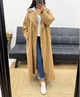 OVERSIZED LONG COAT + 2-POCKET INTEGRATED HOOD AH250945 CAMEL