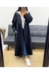 OVERSIZED LONG COAT + 2-POCKET INTEGRATED HOOD AH250945 BLACK