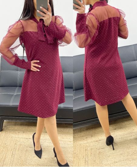 ROBE DE SOIREE CLOUTEE AH250978 BORDEAUX