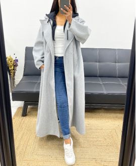 OVERSIZED LONG COAT + 2-POCKET INTEGRATED HOOD AH250945 GREY