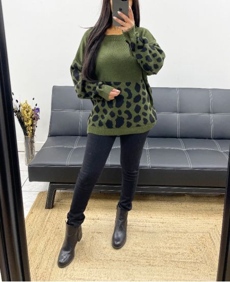 PRINTED KNIT SWEATER AH250990 MILITARY GREEN