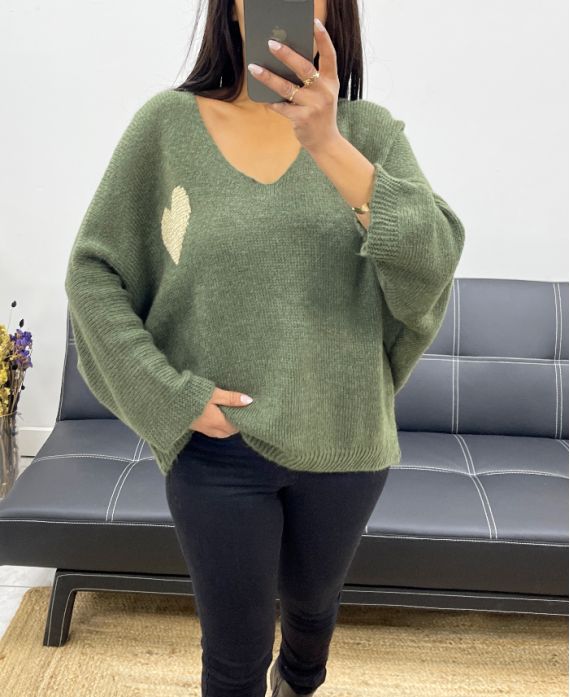 LUREX HEART PULLOVER AH250956 MILITARY GREEN