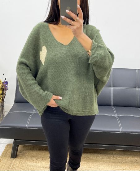 LUREX HEART PULLOVER AH250956 MILITARY GREEN