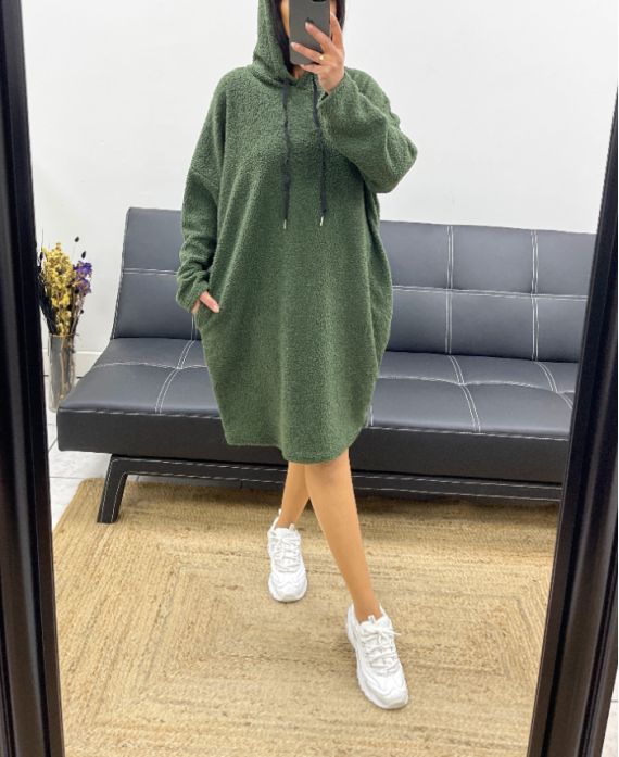 OVERSIZED HOODED DRESS WITH AH250975 MILITARY GREEN