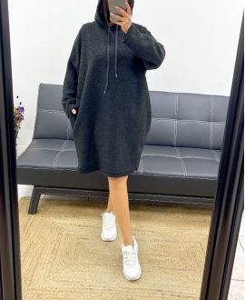 OVERSIZED HOODED DRESS WITH MOUMOUTE AH250975 BLACK