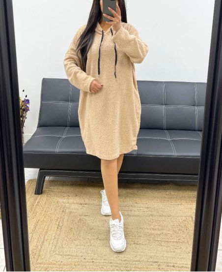 OVERSIZED HOODED DRESS WITH MOUMOUTE AH250975 BEIGE