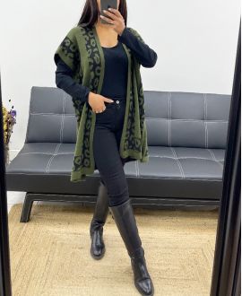 MILITARY GREEN LEOPARD PATTERNED VEST/PONCHO AH250914