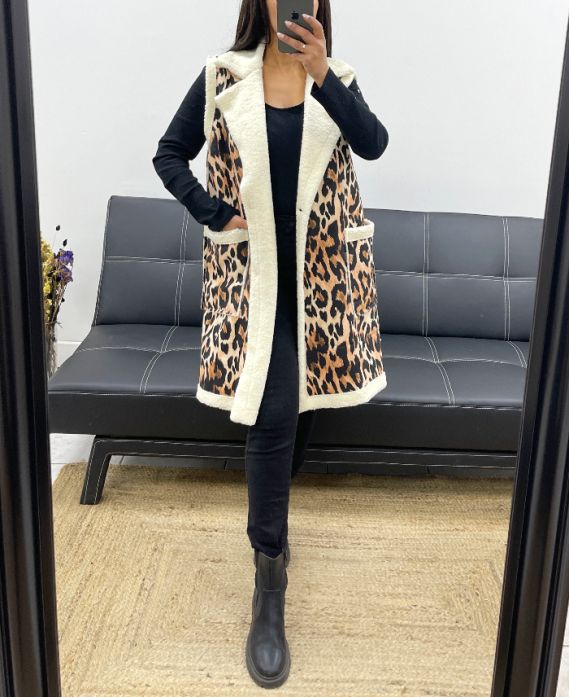 SLEEVELESS PRINTED MOUMOUTE SUEDE COAT AH250514-4