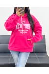 BLUZA Z KAPTUREM NEW YORK AH250524 FUSHIA FLEECE