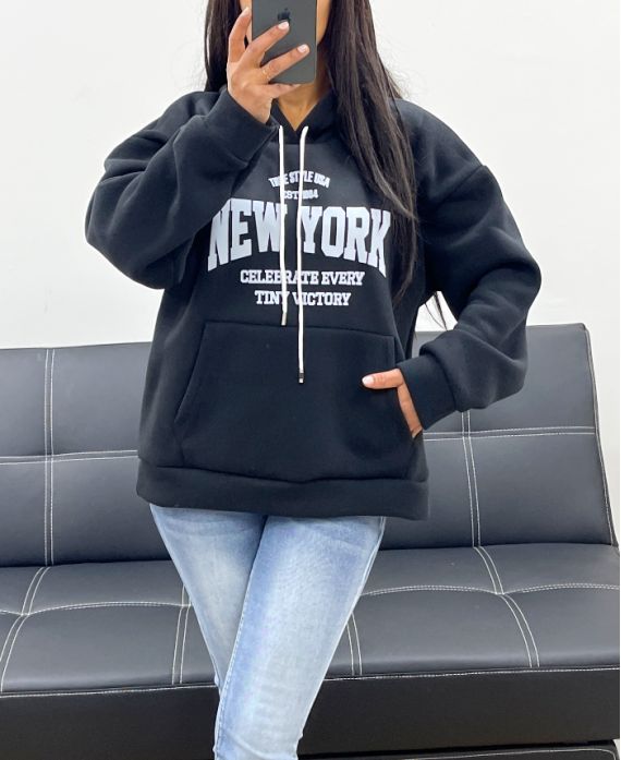 NEW YORK FLEECE HOODIE AH250524 BLACK