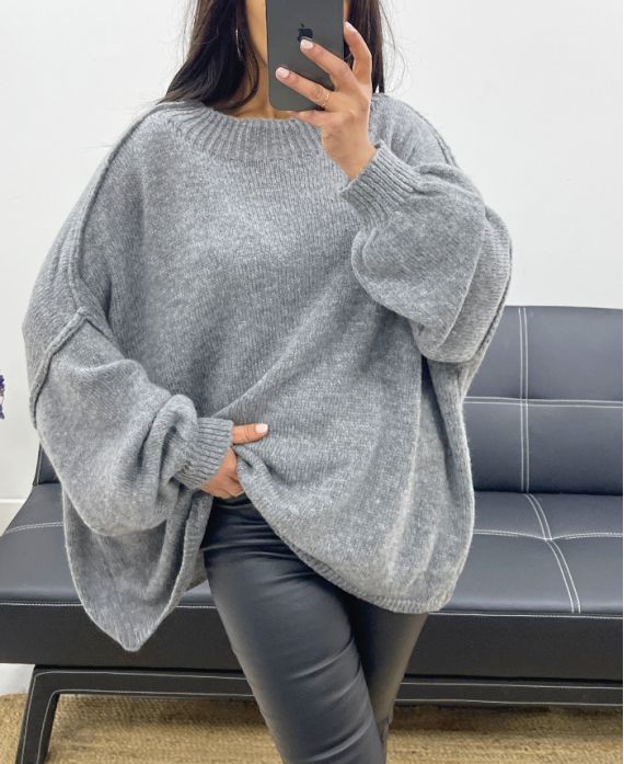 OVERSIZED SWEATER WITH TOPSTITCHING AH250533 GREY